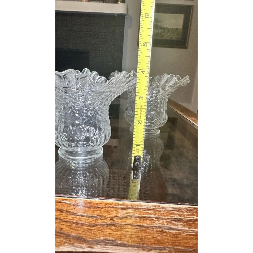 Vintage Ruffled Clear Glass Gasolier Light Lamp Shade Rare Set 3 Cottagecore